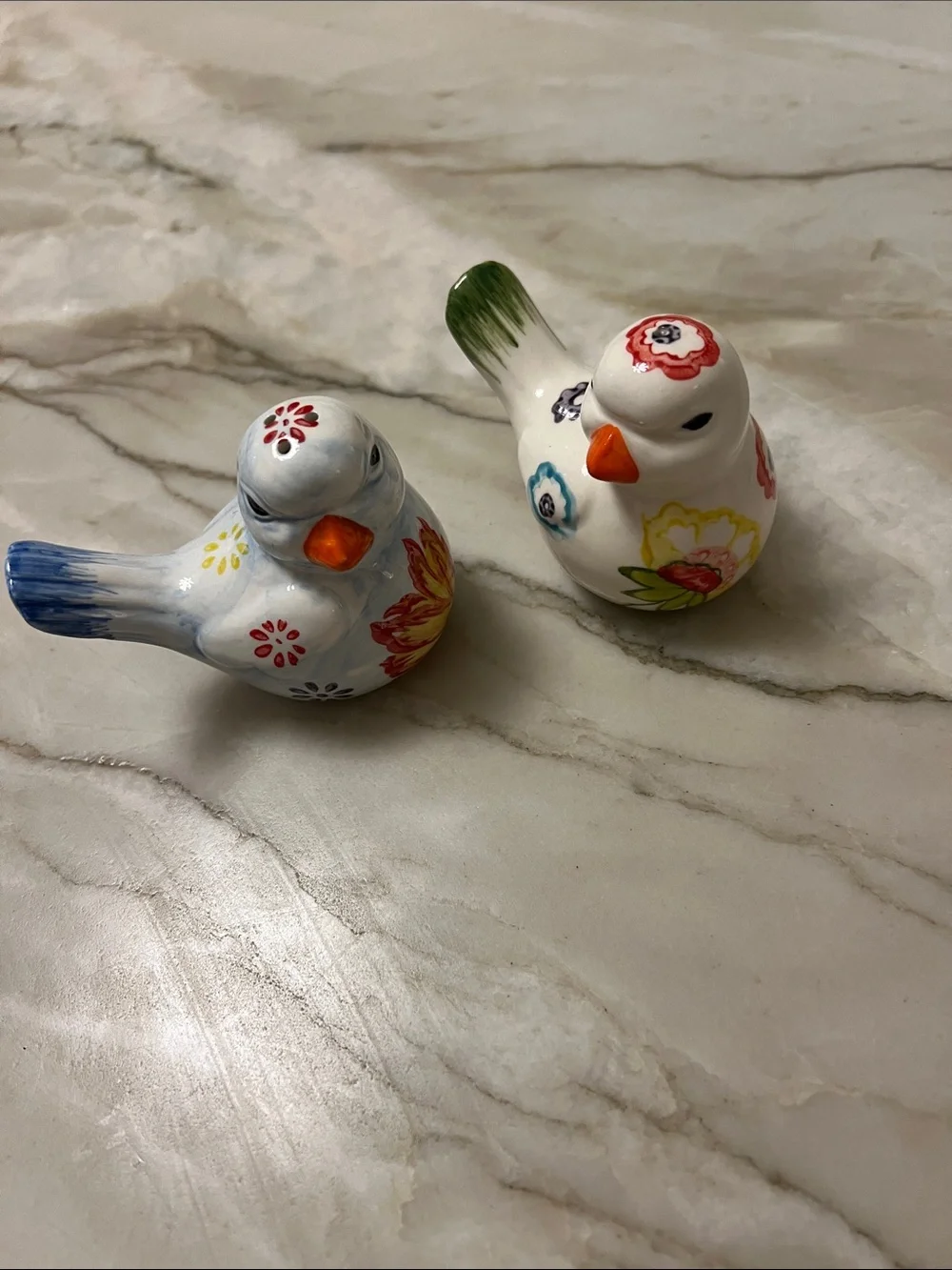 Charming Birds Salt & Pepper Shakers: Hand-Painted Ceramic Florals on Birds